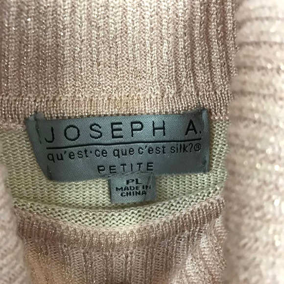 Joseph A Turtleneck Sweater Size Petite Large in Metallic Stripe Pink and Gray - Picture 4 of 6